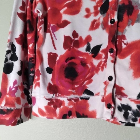 RAFAELLA Red White Black Button Cardigan Sweater Medium - Picture 3 of 6